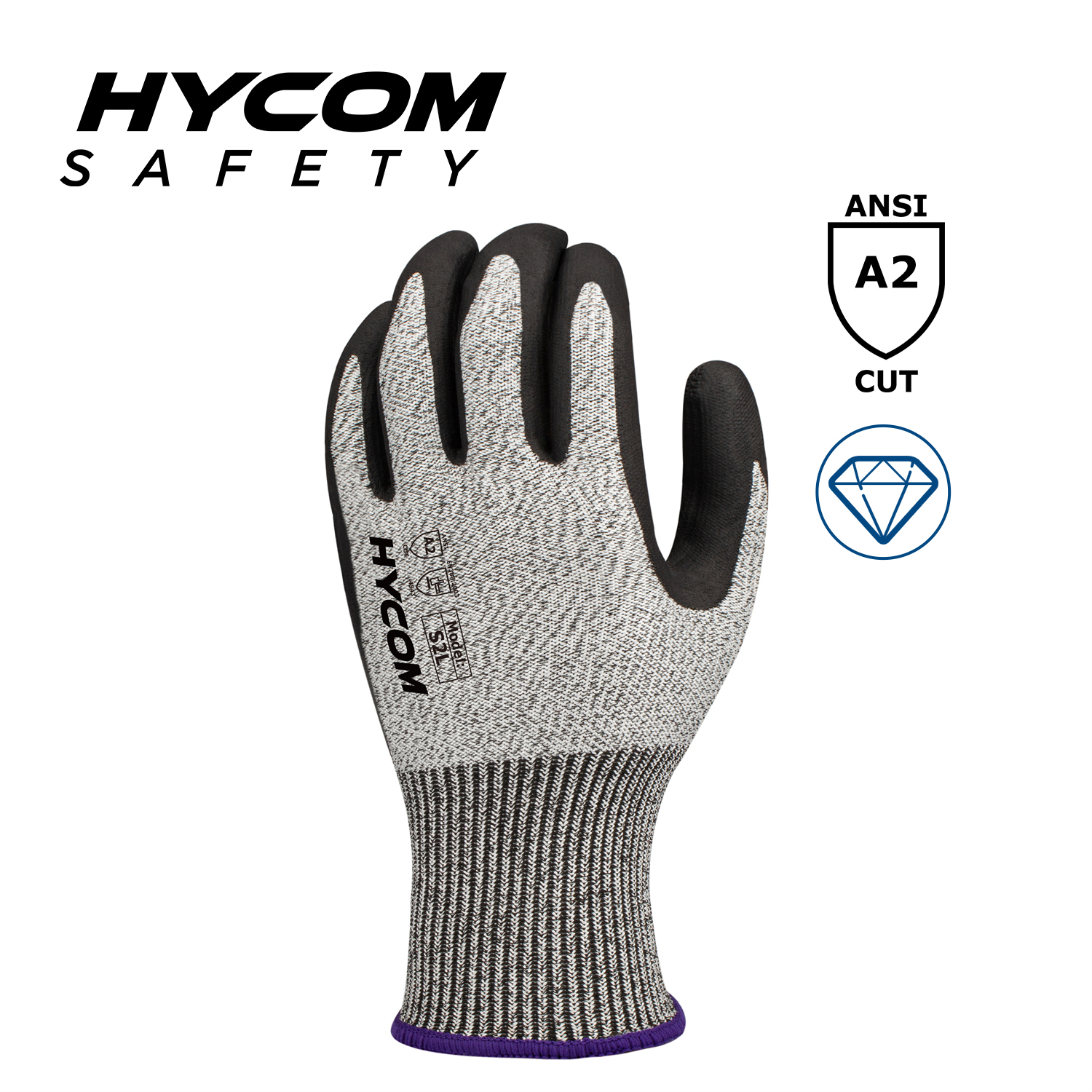 HYCOM 13G ANSI 2 Sin acero Sin vidrio Guantes resistentes a cortes con palma de espuma Guantes de trabajo con revestimiento de nitrilo