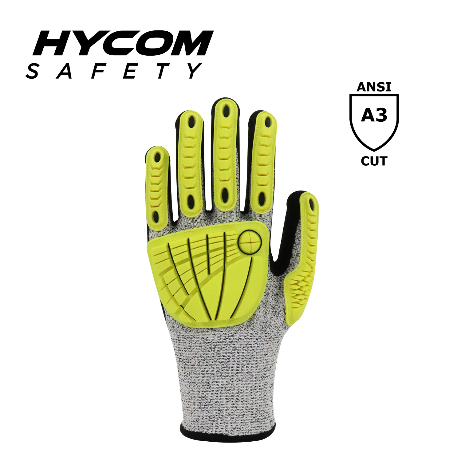 HYCOM Guantes anti-impacto ANSI 3 resistentes a cortes TPR anti-impacto Recubiertos con guantes de trabajo de nitrilo arenoso