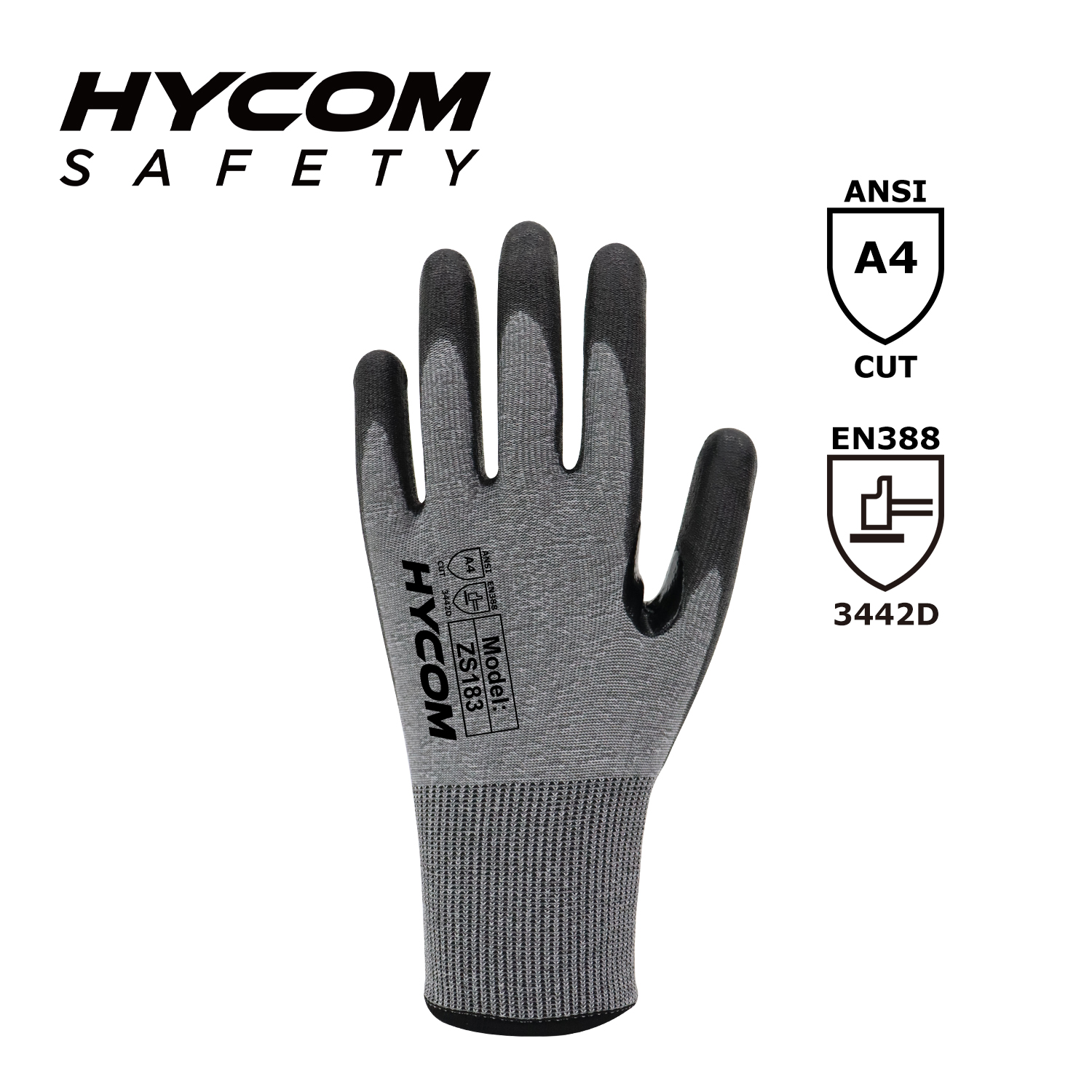 HYCOM 18G Nivel de corte 4 Guante resistente a cortes Recubierto con PU Sin acero Sin vidrio Guantes de trabajo reforzados en la entrepierna del pulgar