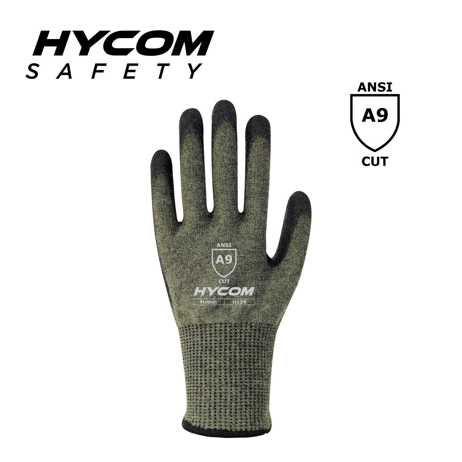 HYCOM 13G ANSI 9 Guantes resistentes a cortes recubiertos con palma PU Aramida Guantes PPE
