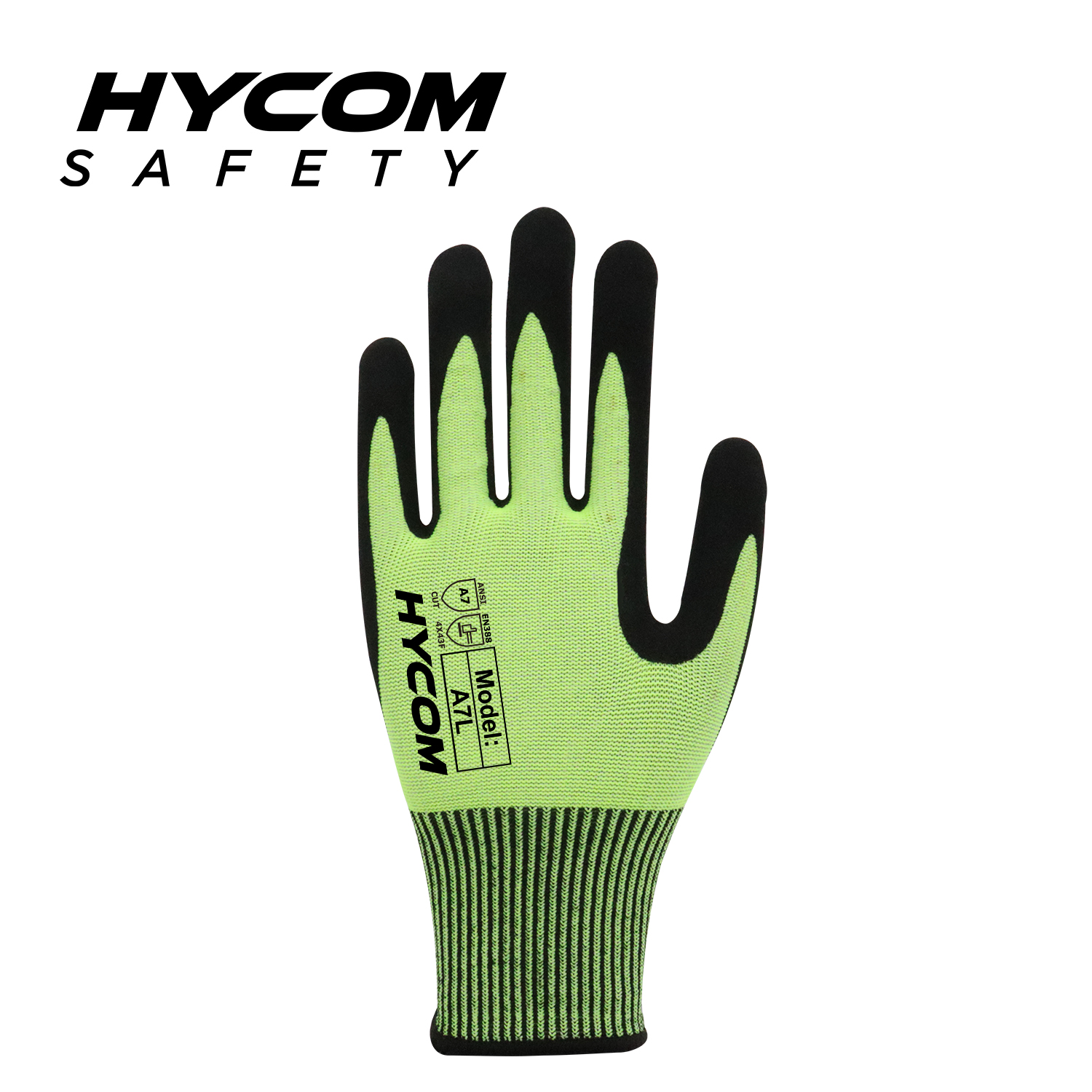 HYCOM 13G HPPE Fiber ANSI 7 Guante resistente a cortes Palm Guantes de seguridad sumergidos en nitrilo para el trabajo