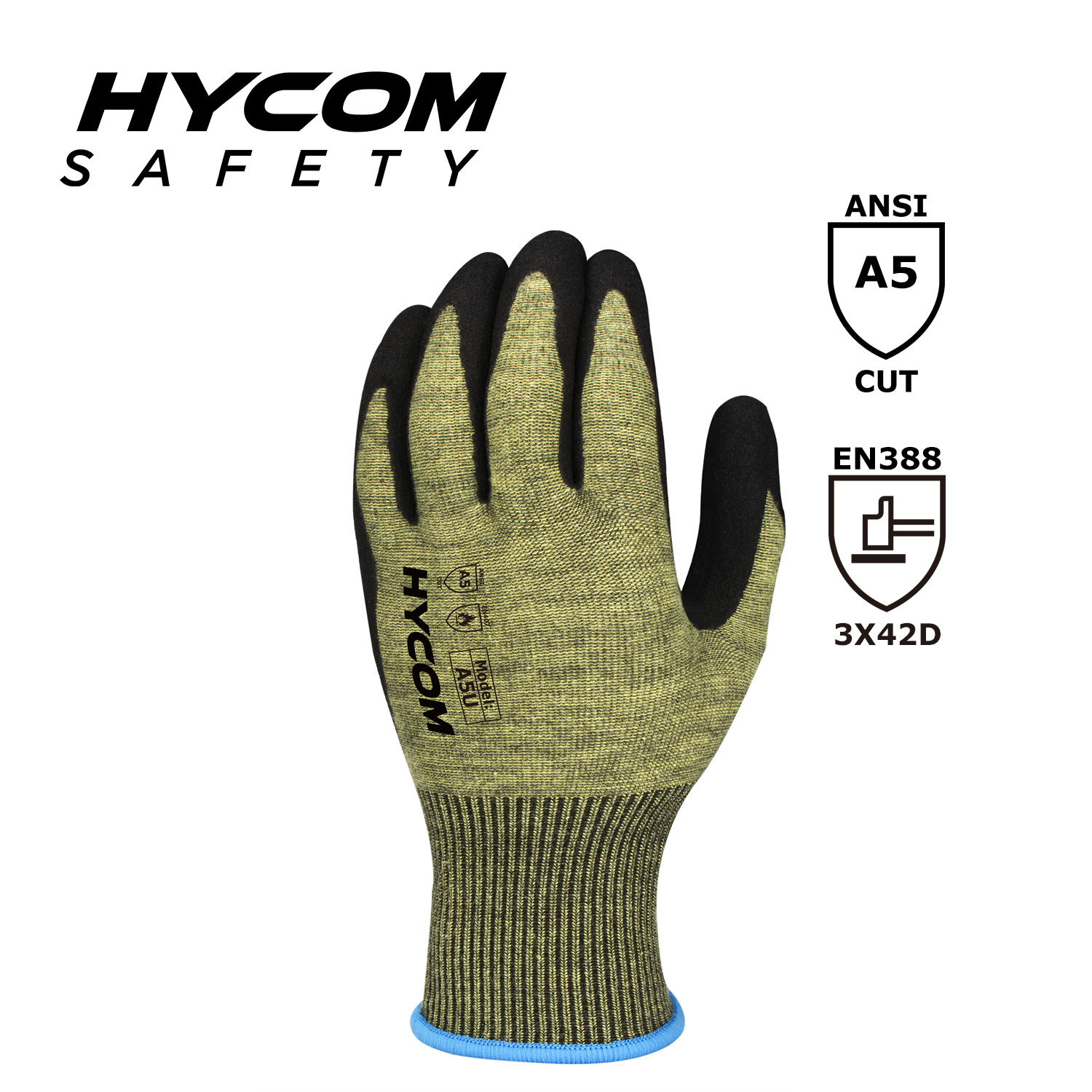 HYCOM 15G ANSI Cut 5 Guante resistente al calor recubierto con espuma de nitrilo Guante de aramida de corte alto