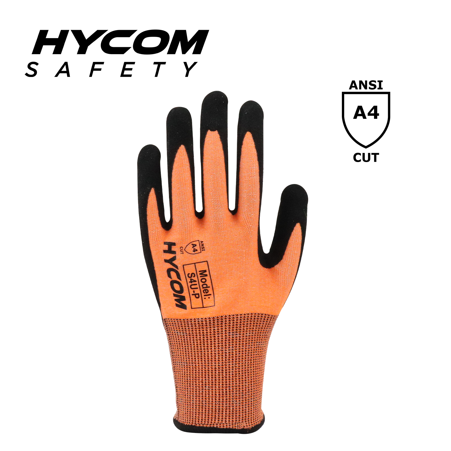 HYCOM Guantes de PPE con revestimiento de nitrilo arenoso de palma, hilo reciclado, resistente a cortes, 18G ANSI 4