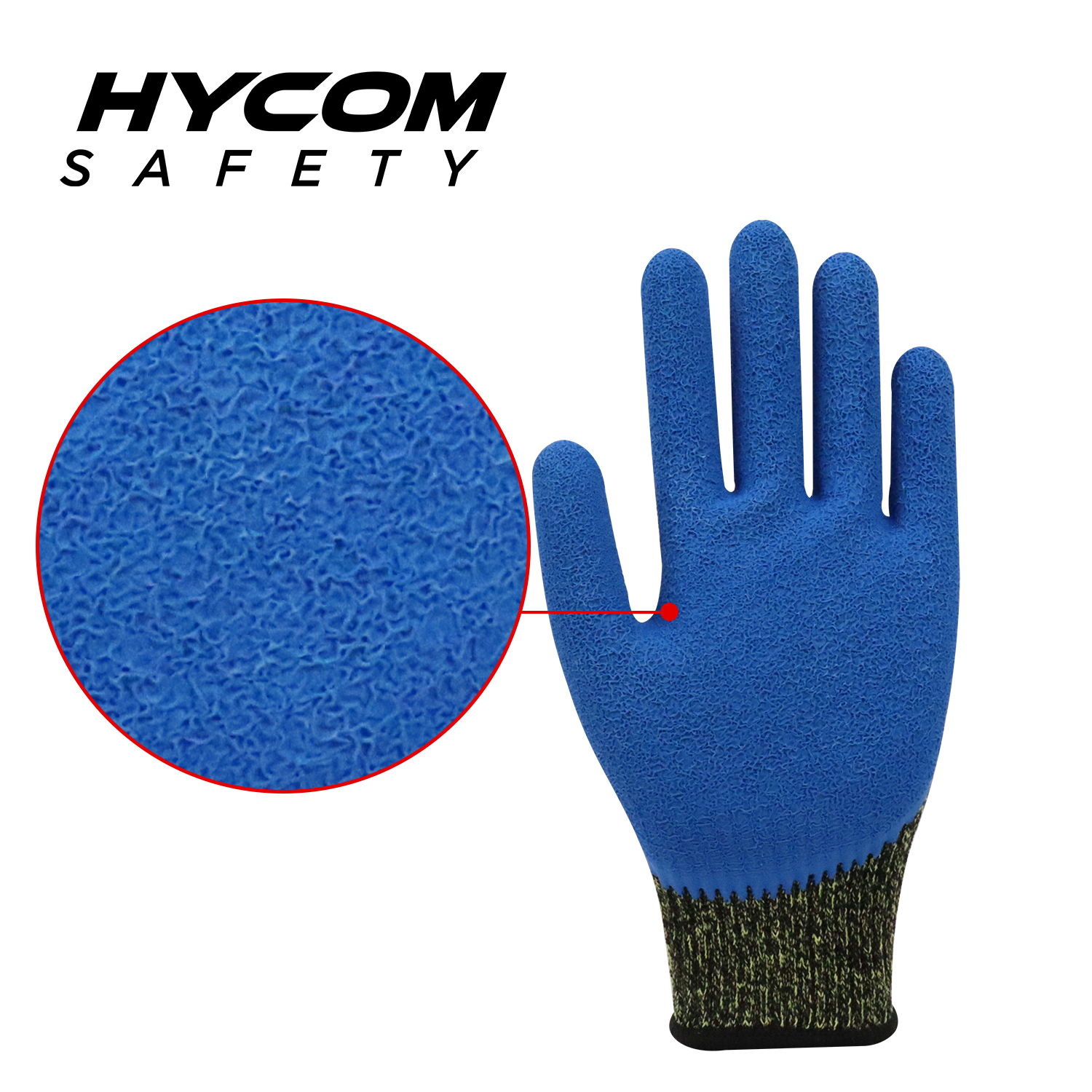HYCOM Contacto de aramida 10G alta temperatura 250°C/480F resistente al corte con guante de látex arrugado