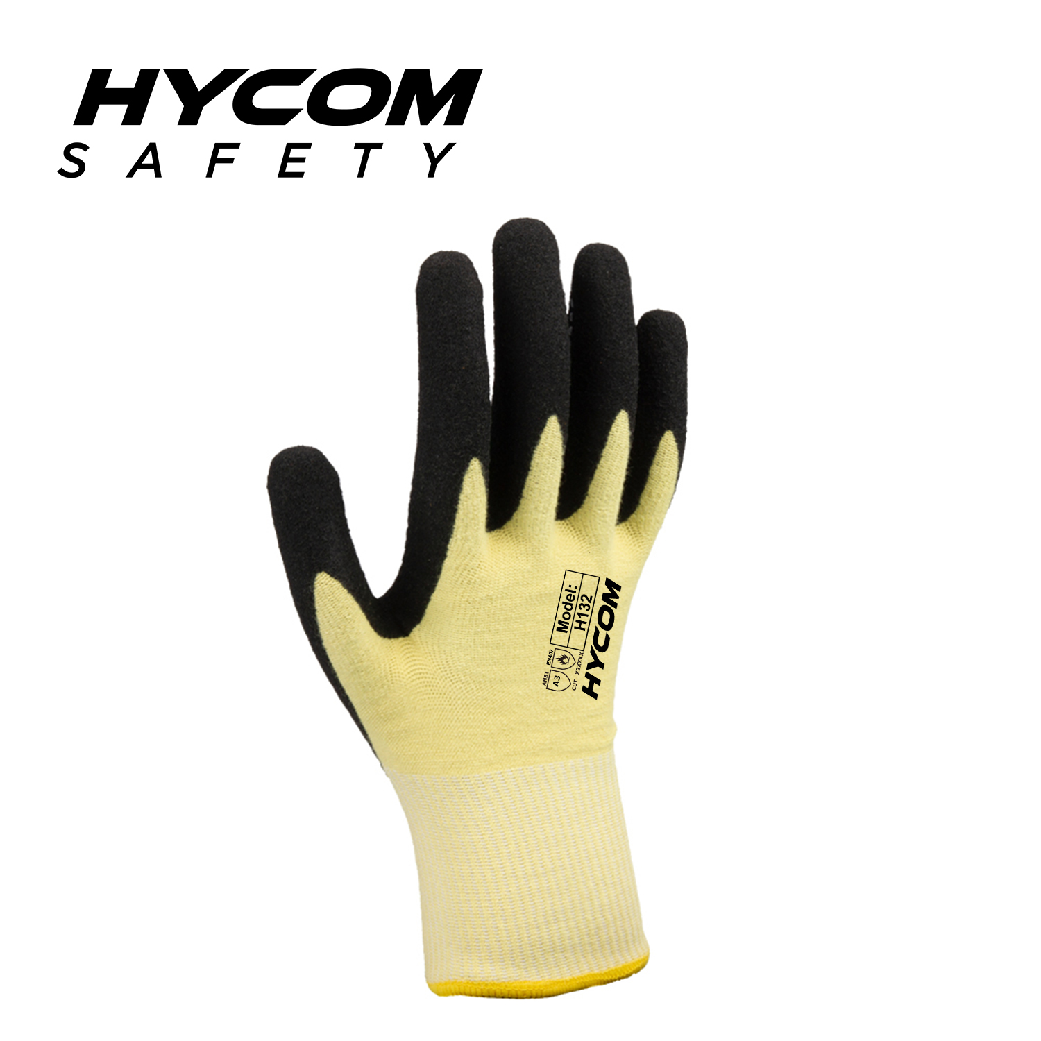 HYCOM 13G Nivel 4 ANSI 3 Guante resistente a cortes de aramida con nitrilo arenoso y guantes resistentes al calor con puntos de nitrilo