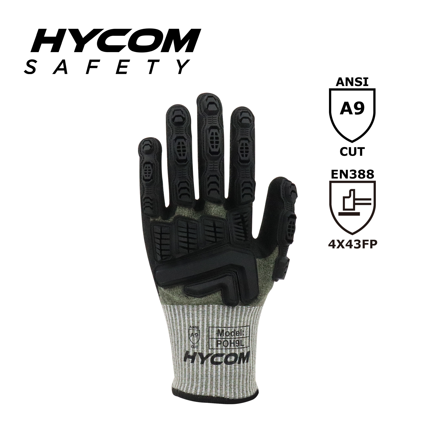 HYCOM 13G Guantes resistentes a cortes ANSI 9 resistentes a cortes con nitrilo arenoso y guantes de trabajo de aramida con revestimiento de TPR